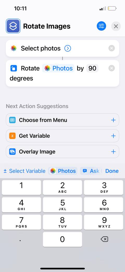 custom rotate image in iphone shortcuts