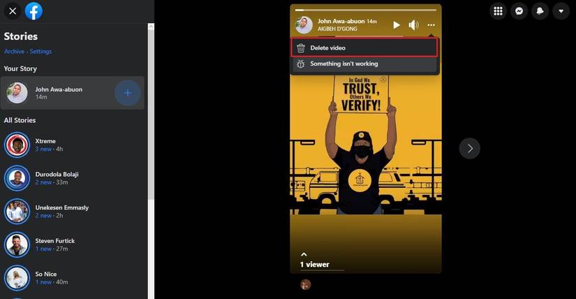 screenshot of Facebook story