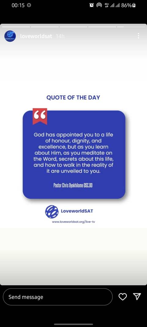 screenshot of loveworld story on Instagram