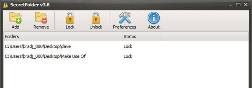 Secret folder menu