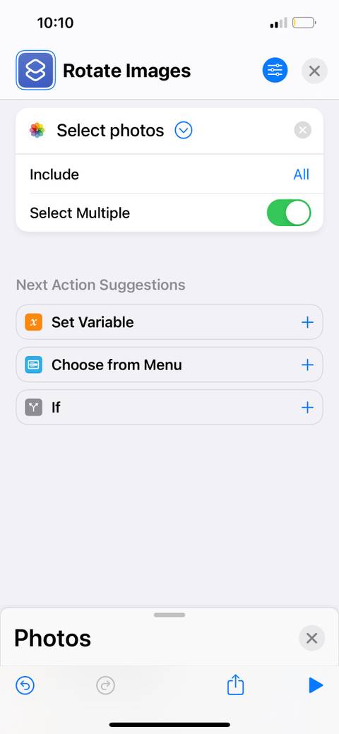 select photos iphone shortcut action