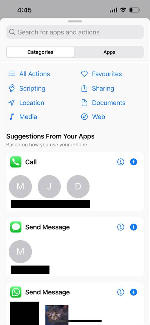 categories tab in iphone shortcuts