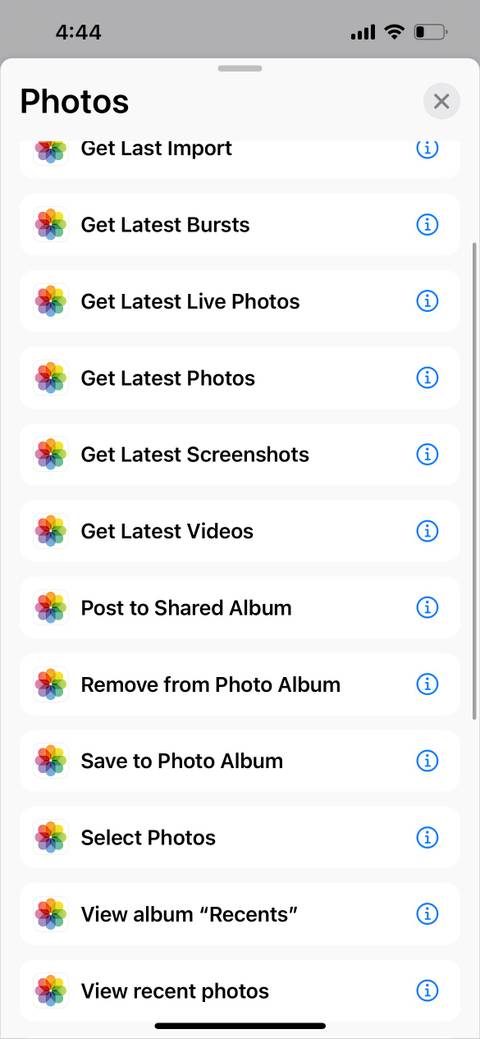 action for photos app in iphone shortcuts