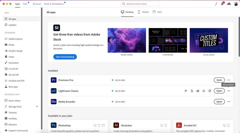 screenshot of the adobe cc interface
