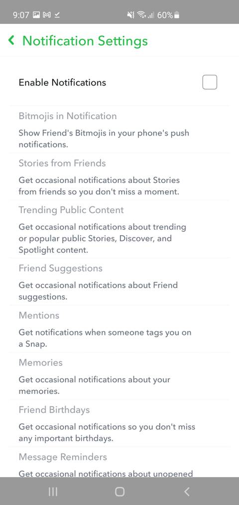 Disable all Snapchat Notifications from the app