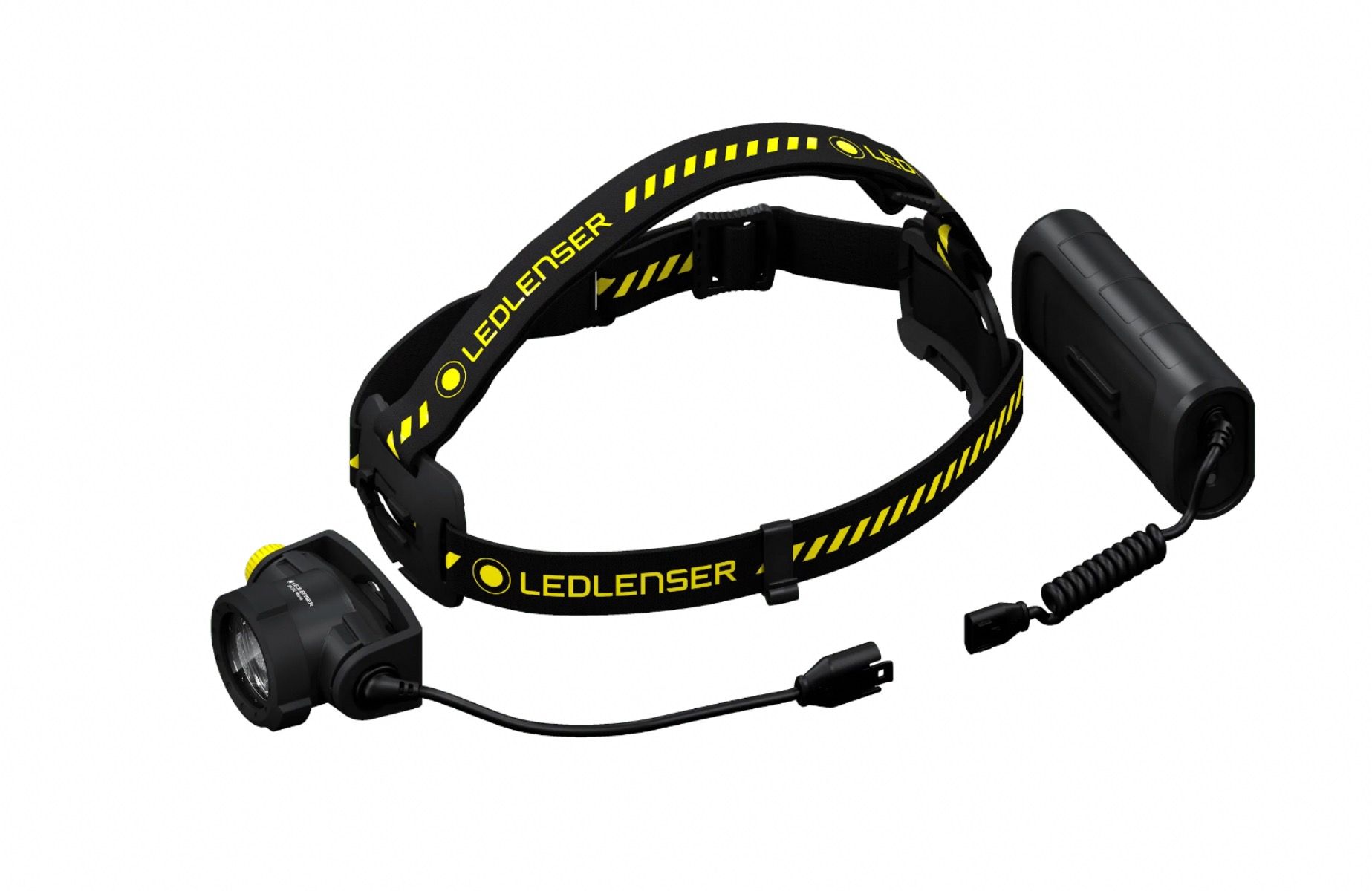 عکس هوایی از چراغ قوه سر LedLenser H15r و باتری جدا