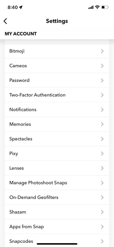 My account Settings on Snapchat