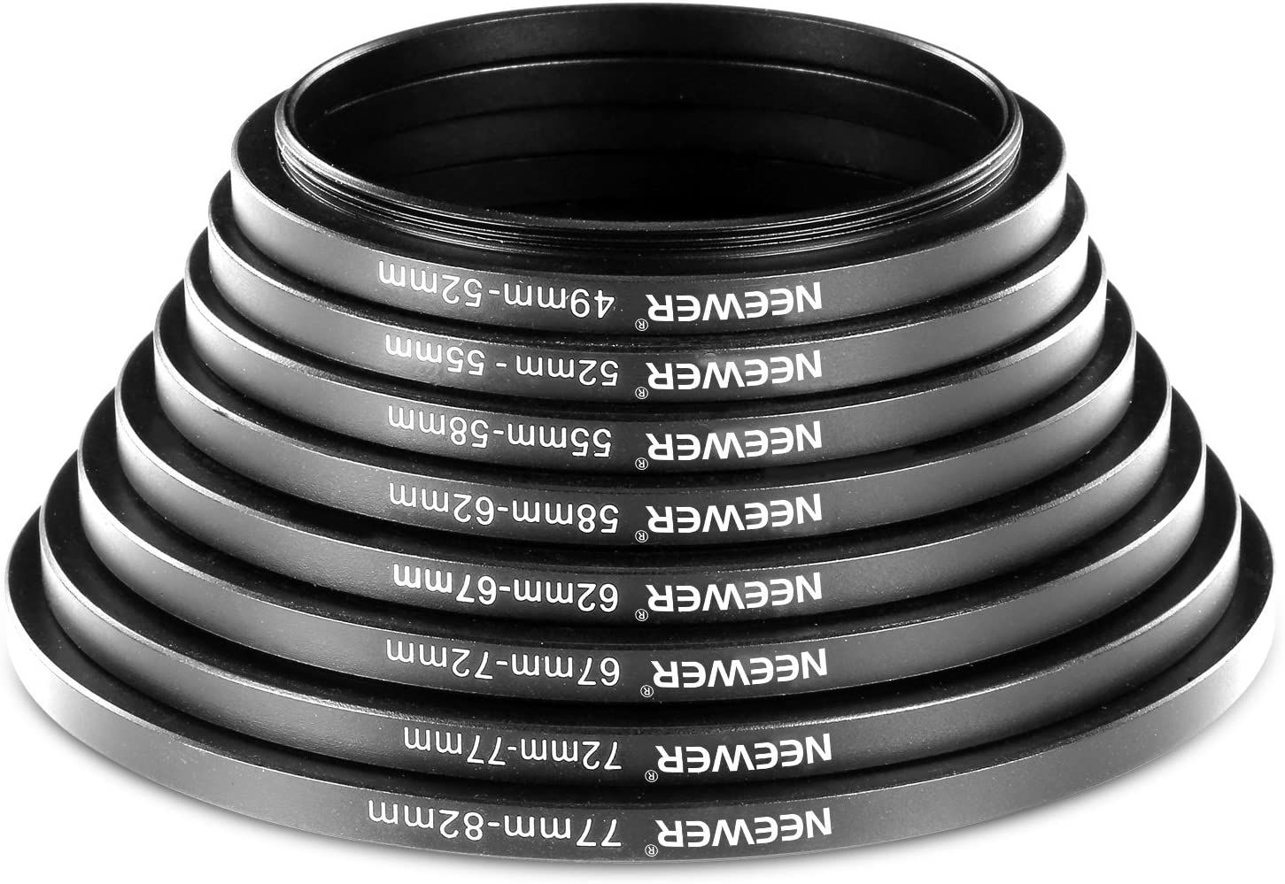 Neewer 8 Pieces Step-up Adapter Ring Set Sizes