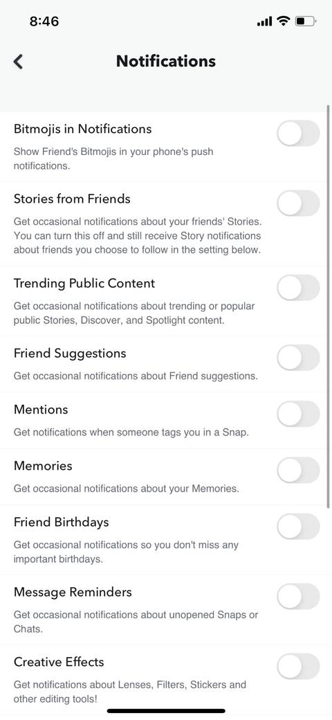 Notifications tab on Snapchat