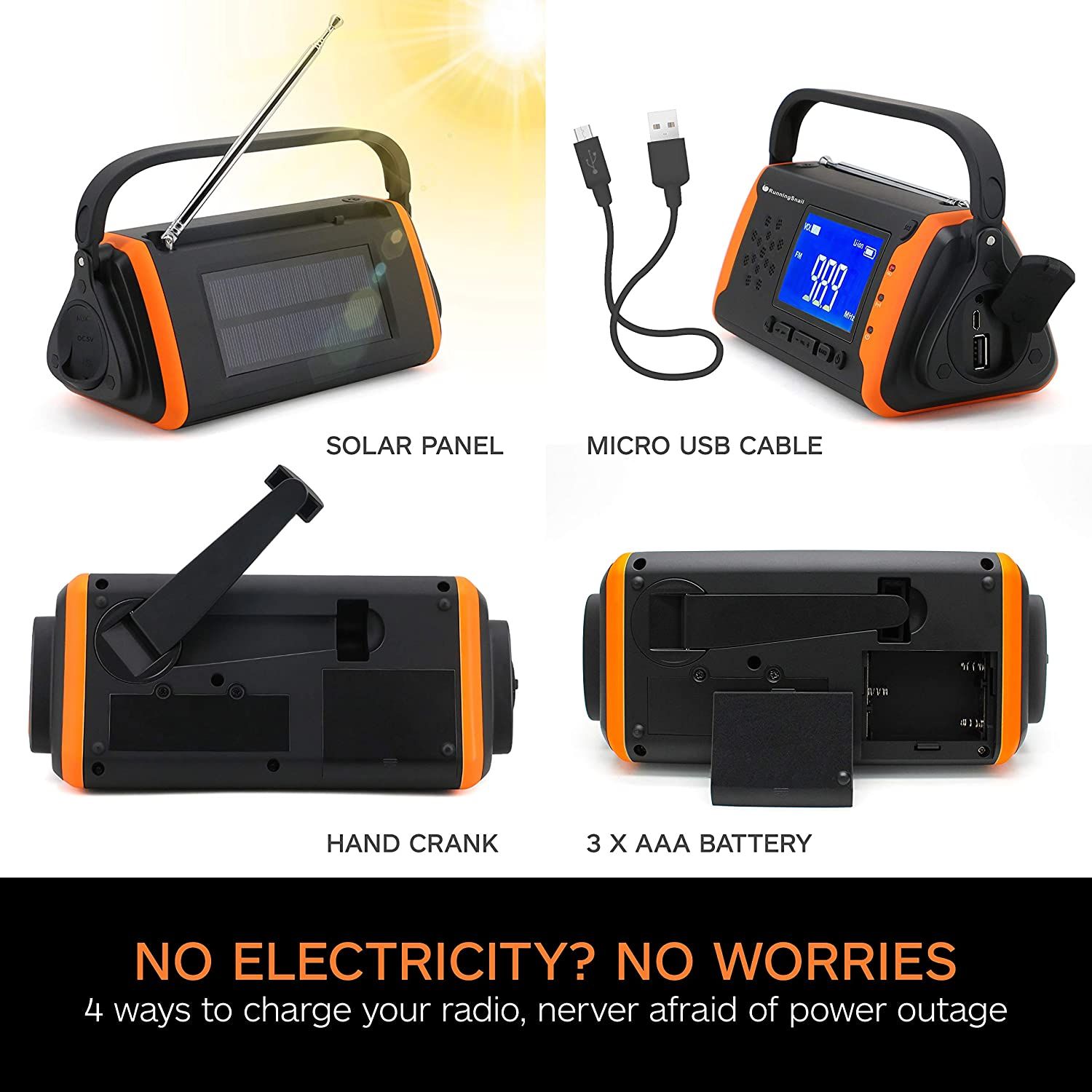 RunningSnail 4000mAh Emergency NOAA Weather Alert Radio features