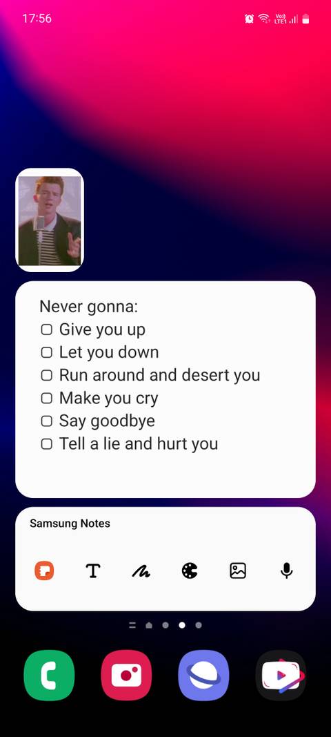 Samsung Notes widgets on Home screen