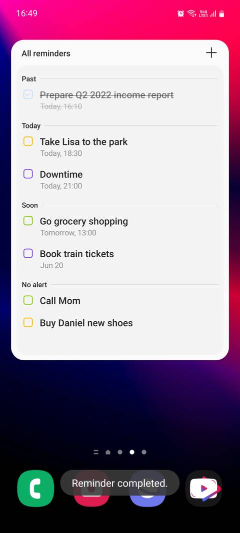 Samsung Reminder widget