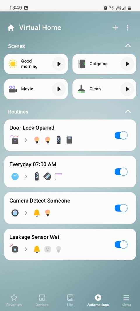 Samsung SmartThings Scenes in Virtual Home