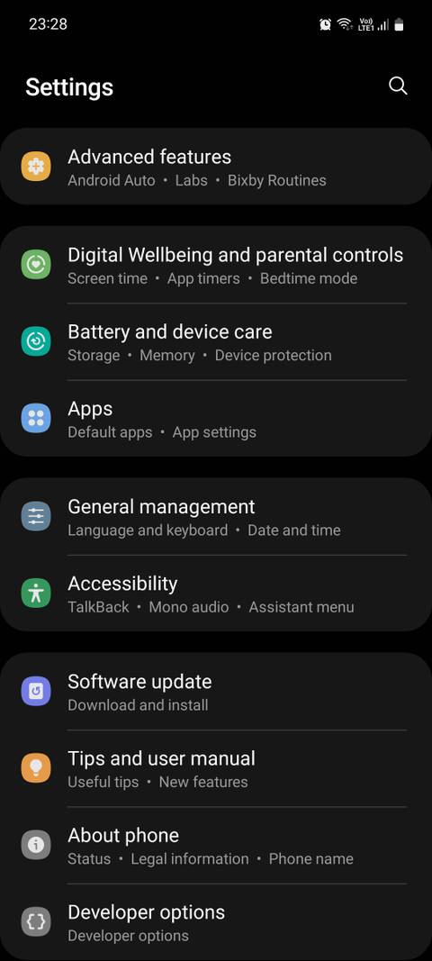 Samsung device settings