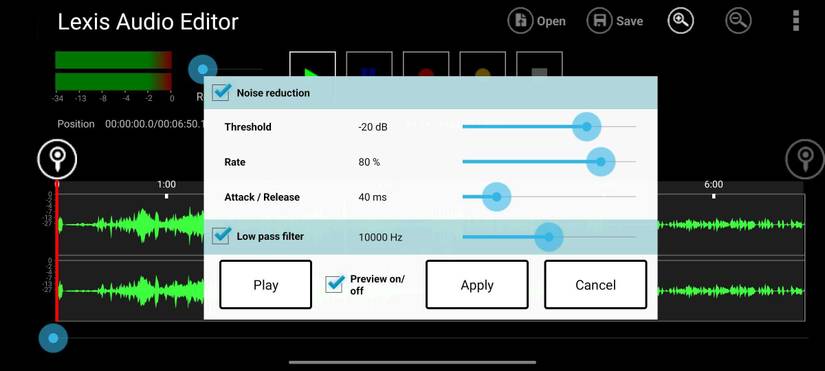 Noise reduction options in Lexis