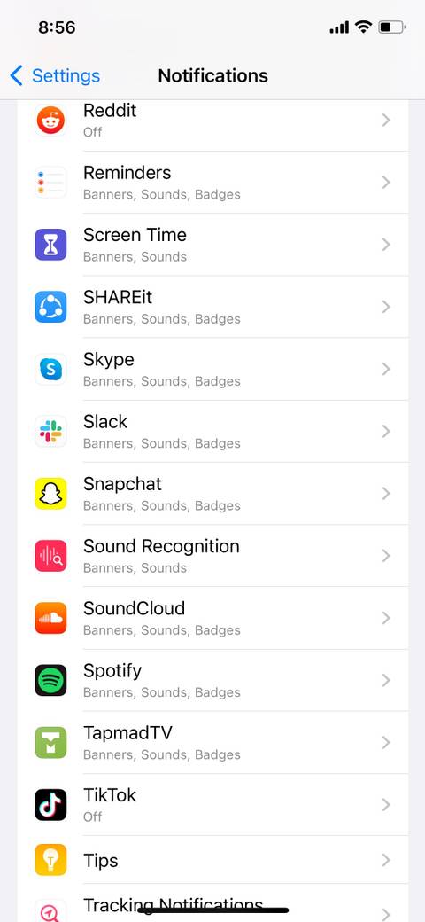 Select Snapchat from Notifications