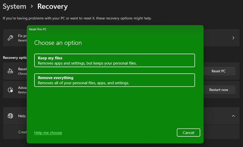 Windows 11 Factory Reset Keep Files Option