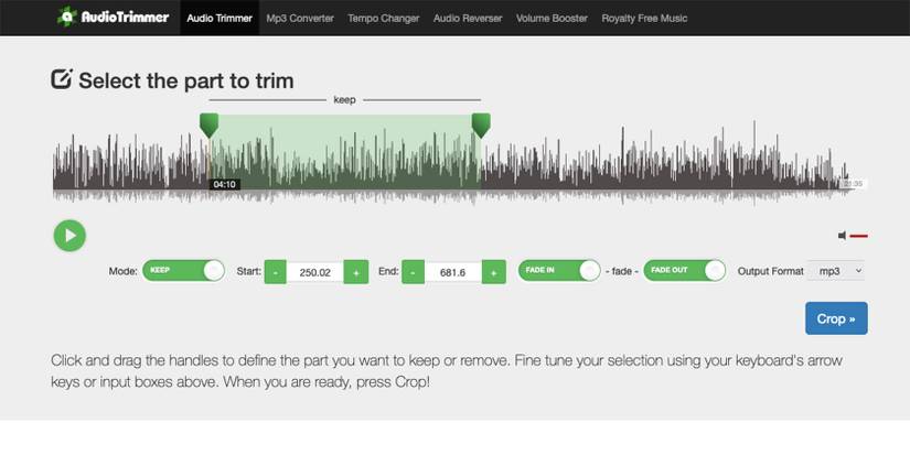 Fade in and out with Audio Trimmer