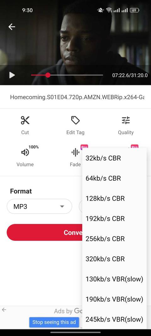 Bitrate options for video