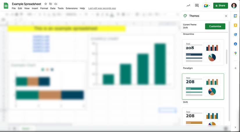 Change theme in Google Sheets - side bar