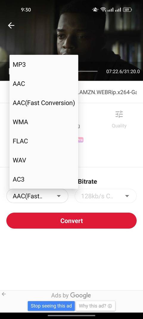 Format options for converting video