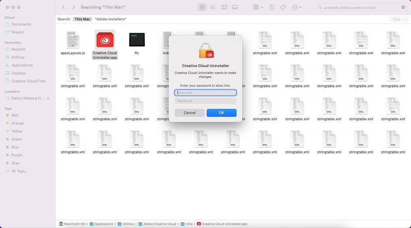 screenshot showing you prompt to remove adobe cc