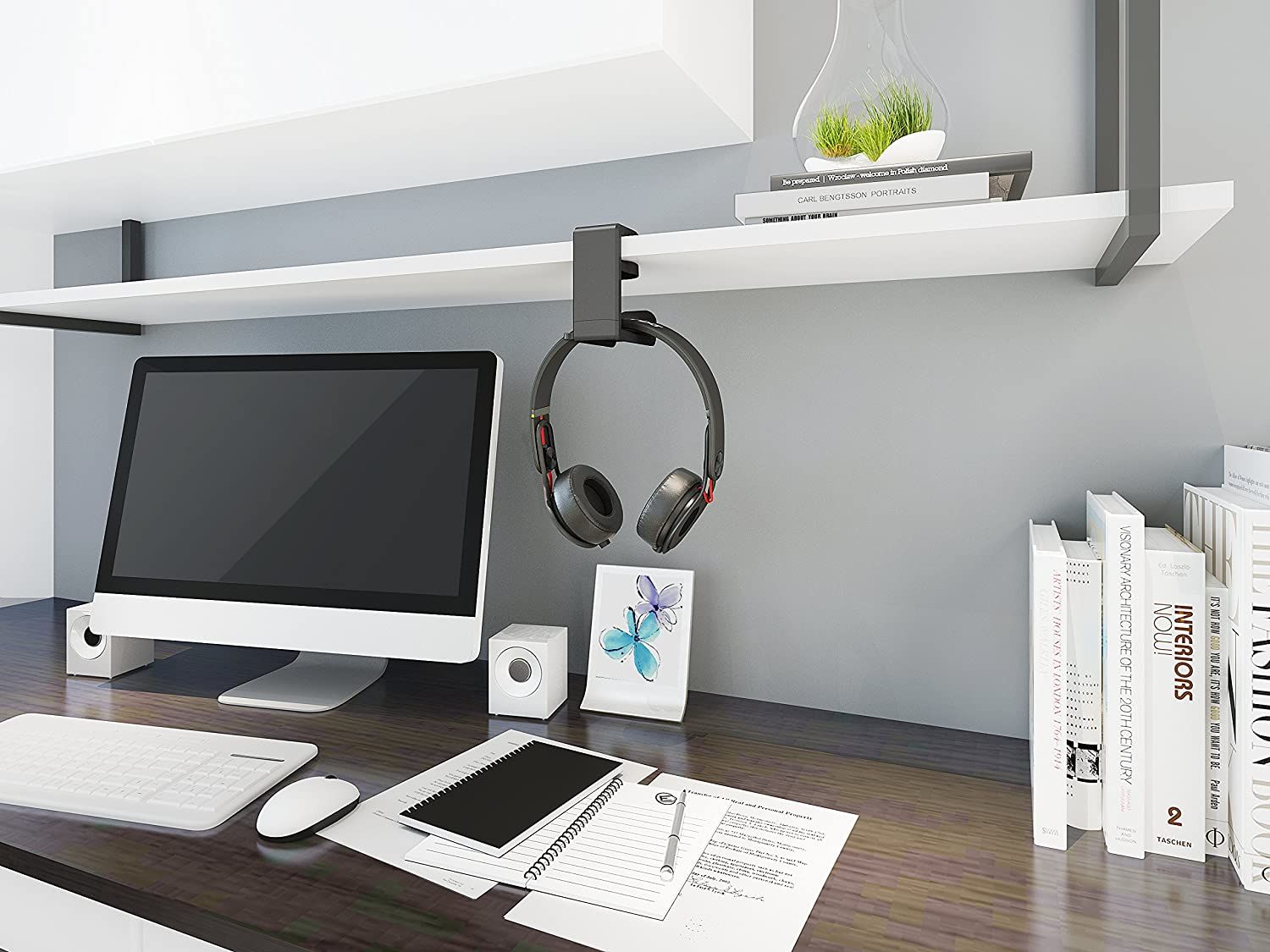 eurpmask headphone hook holder attached to a shelf