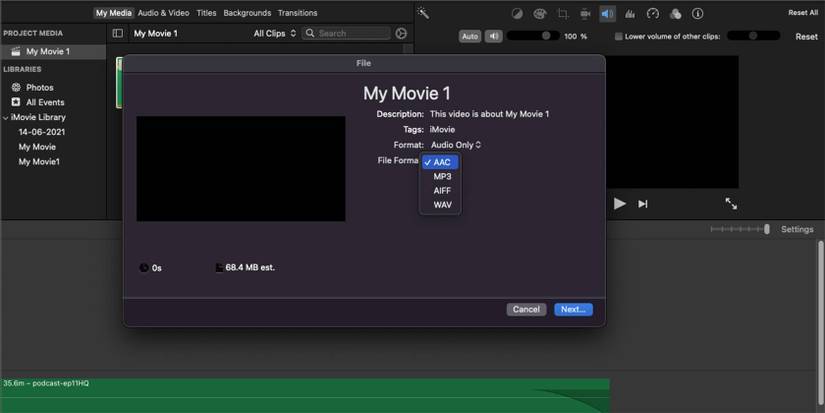 Pick audio type in iMovie