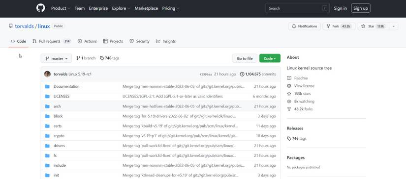 Linux kernel source tree on GitHub