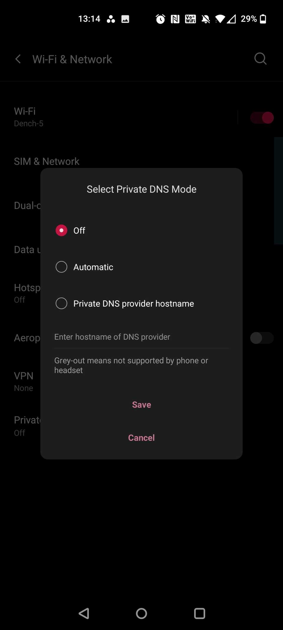 oneplus nord private dns settings page