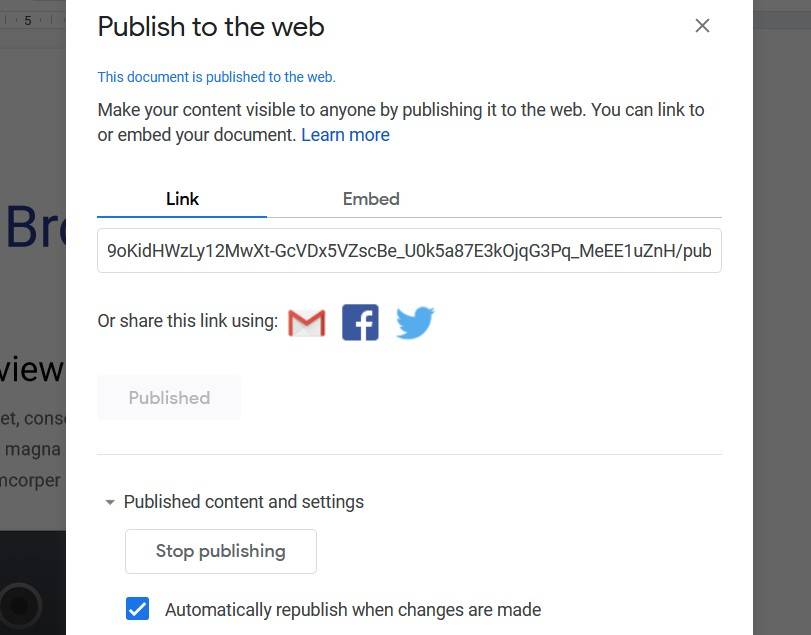 How to Use the Publish to Web Feature on Google Docs