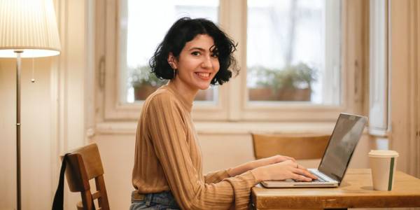 a woman working remotely