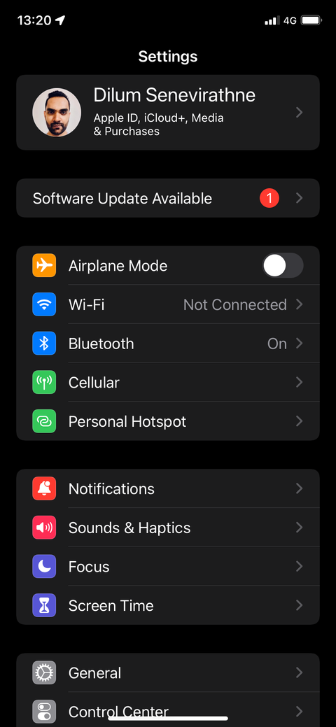 Settings app on iPhone.