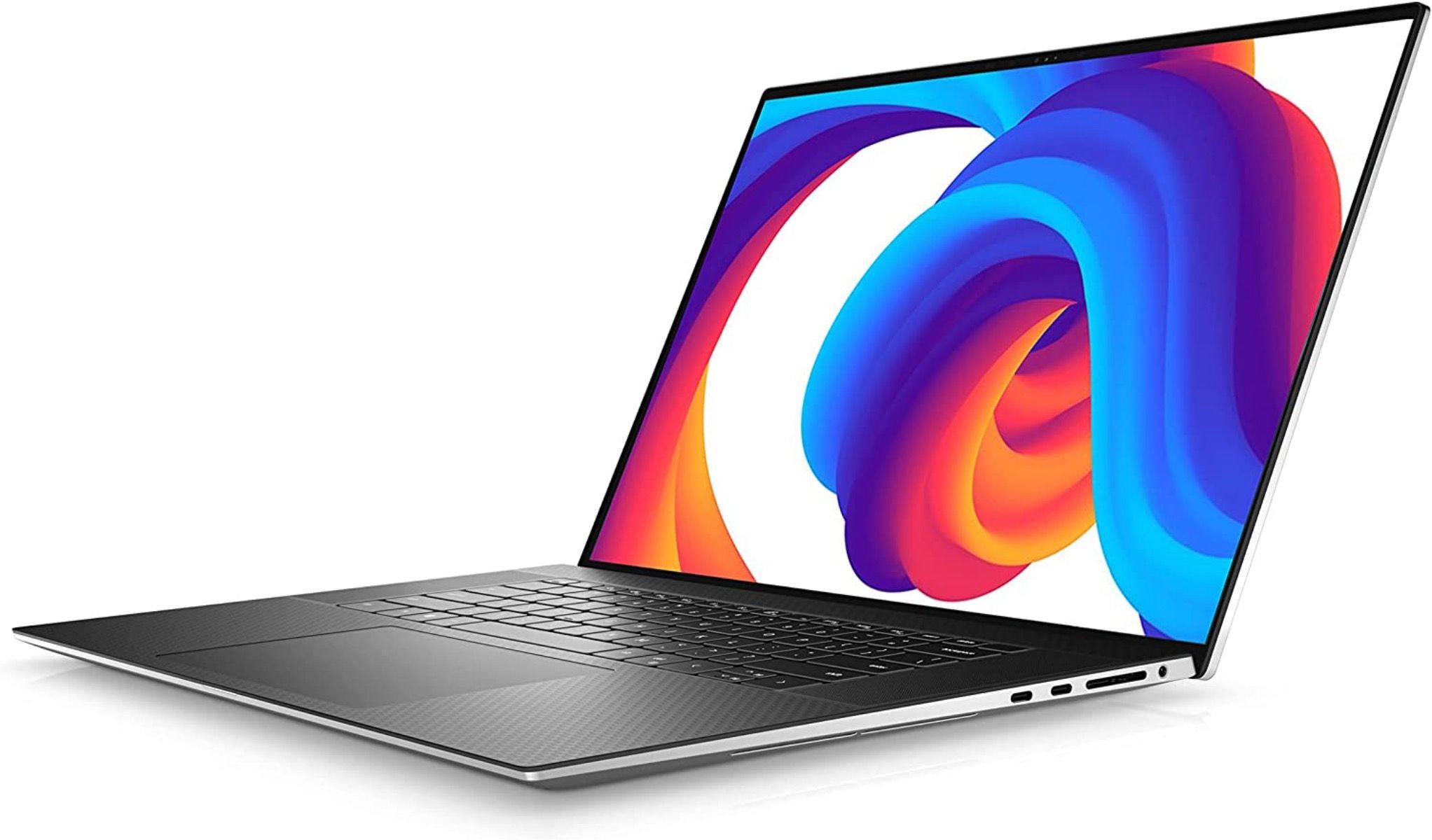 Side shot of the Dell XPS 17 with colorful display lit up
