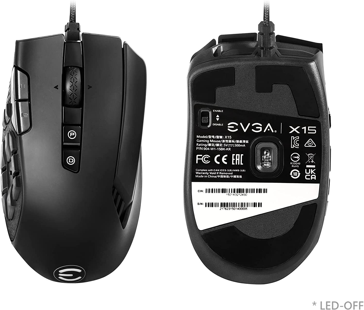 EVGA X15 MMO Gaming Mouse Front And Back