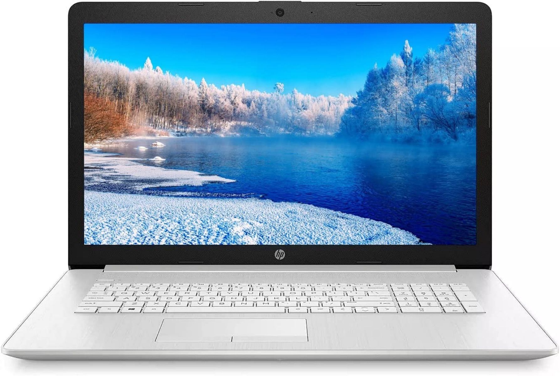 Front of HP Pavilion with screen showing a bright wintry landscape illustrating the screen resolution