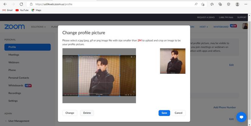 Deleting Profile Picture by Clicking on Delete Option on Zoom Website