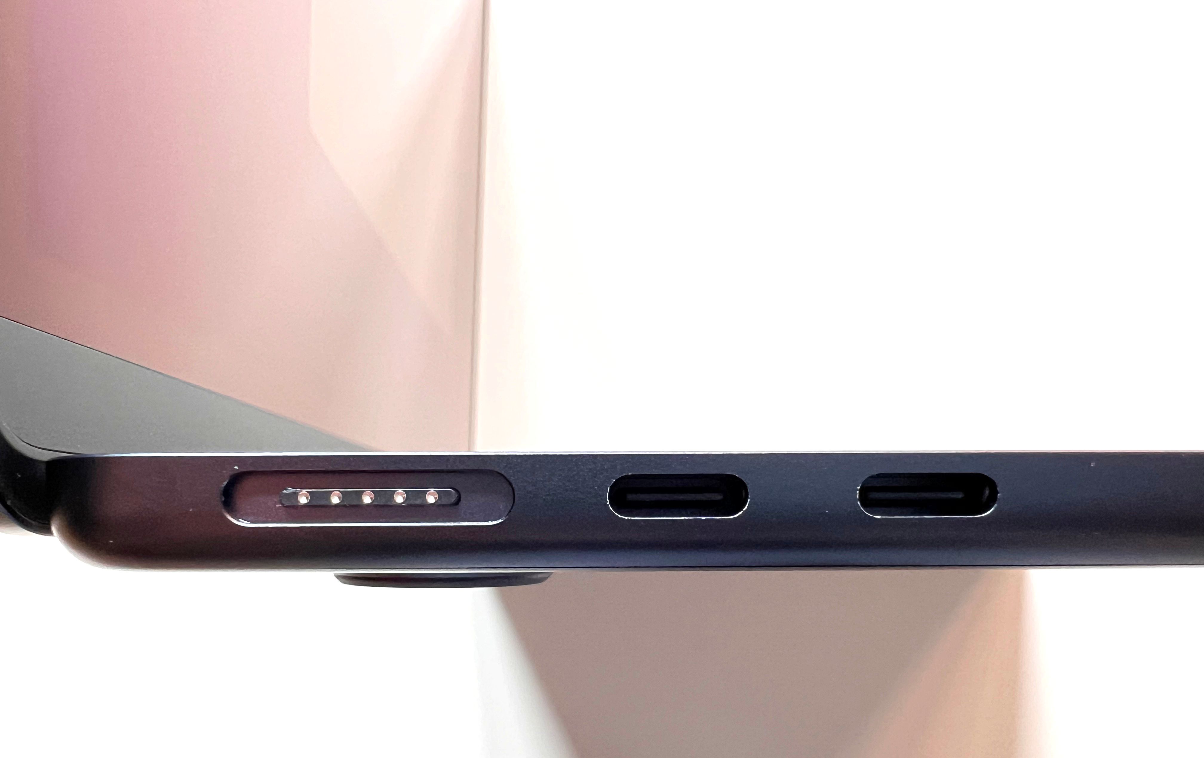 MacBook Air M2 MagSafe and ThunderBolt ports up close