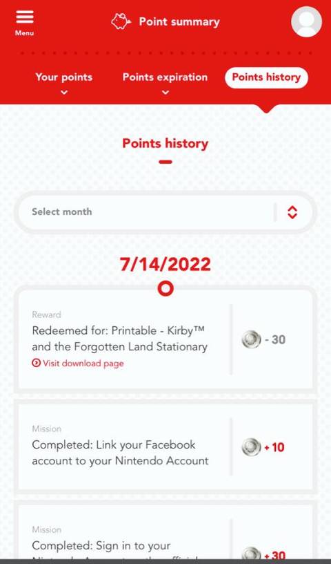 My.Nintendo Platinum Points History