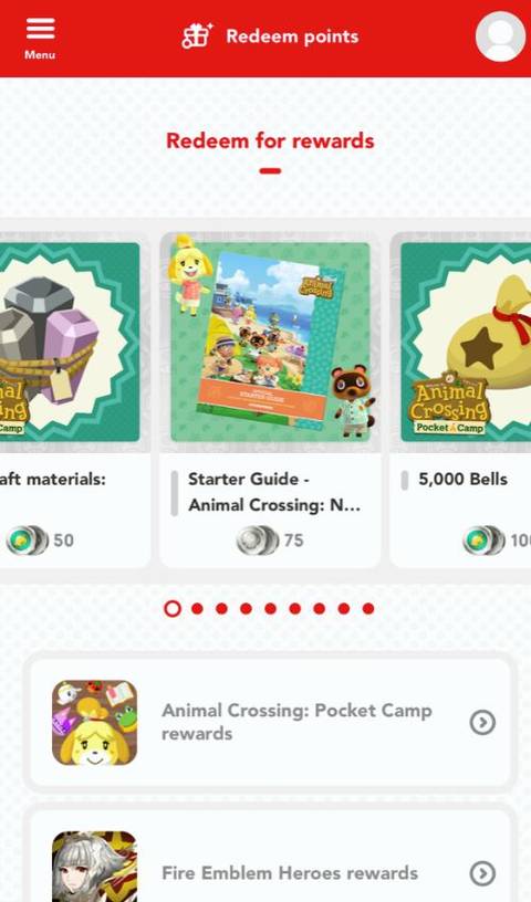 My.Nintendo Platinum Points Rewards Menu