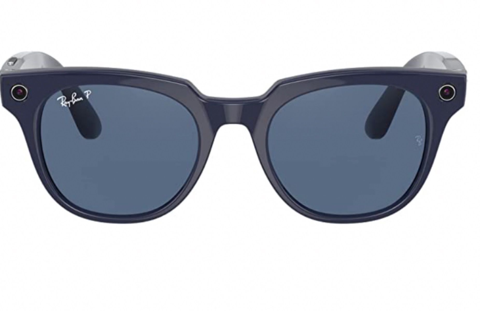 A face shot of a pair of RayBan Stories Meteor Square smart glasses