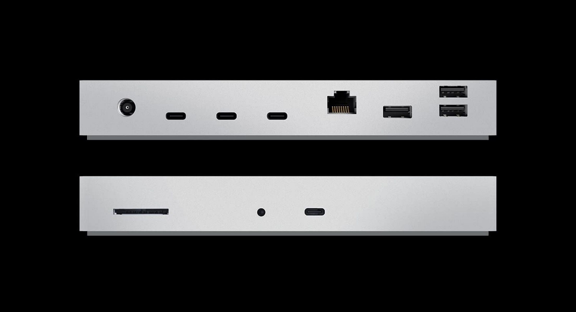 Two silver Razer Thunderbolt 4 Docks showing front and back ports