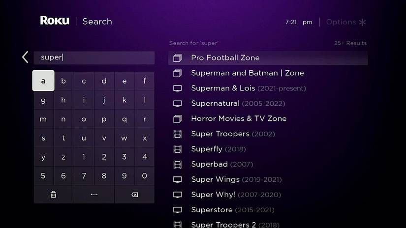 Roku search screen