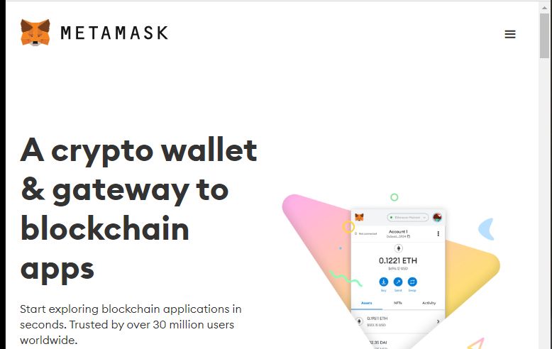 A screenshot of metamask wallet home page