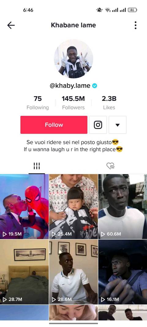 Khaby Lame's Tiktok profile