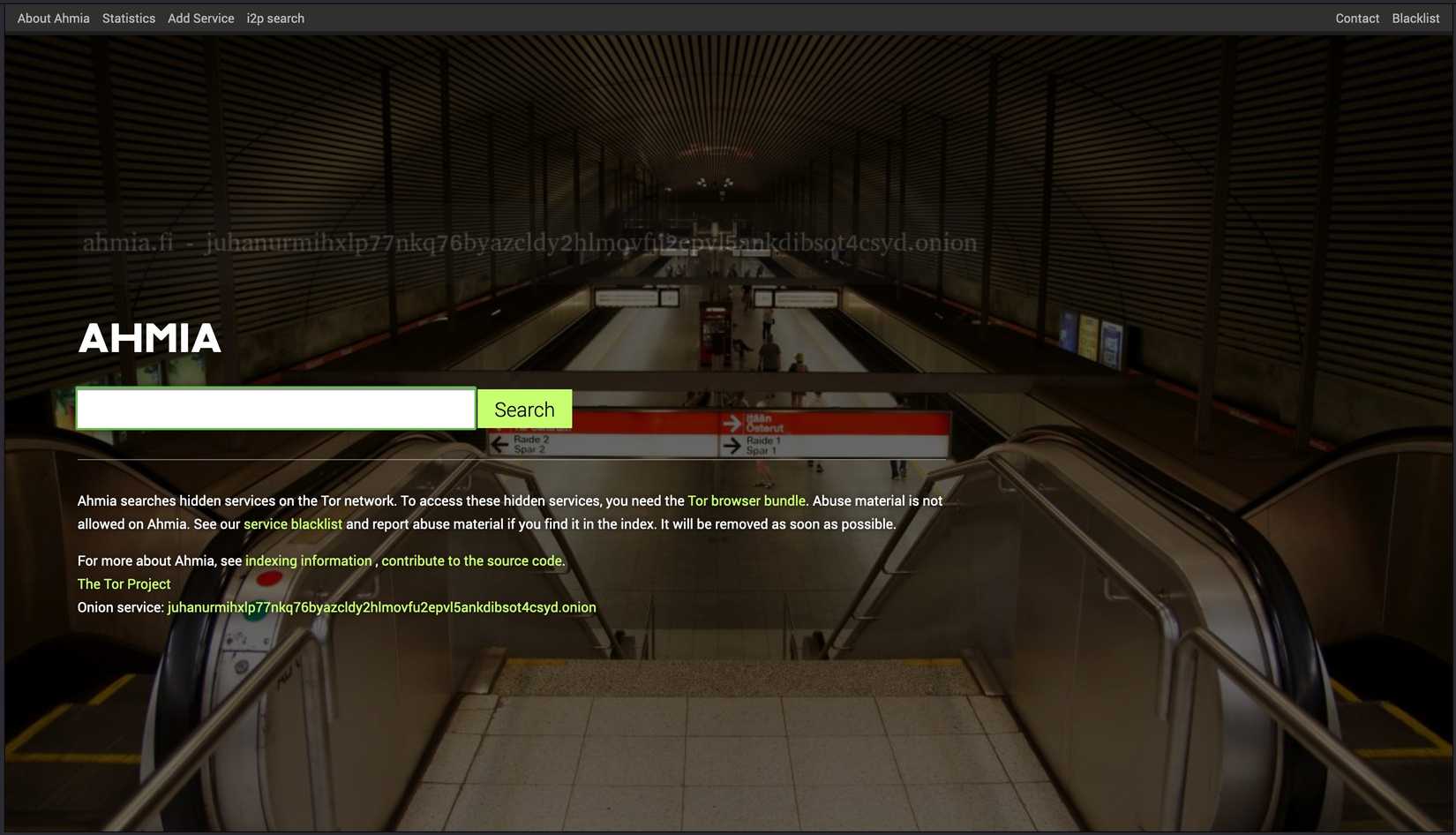 Ahmia deep web search engine home page