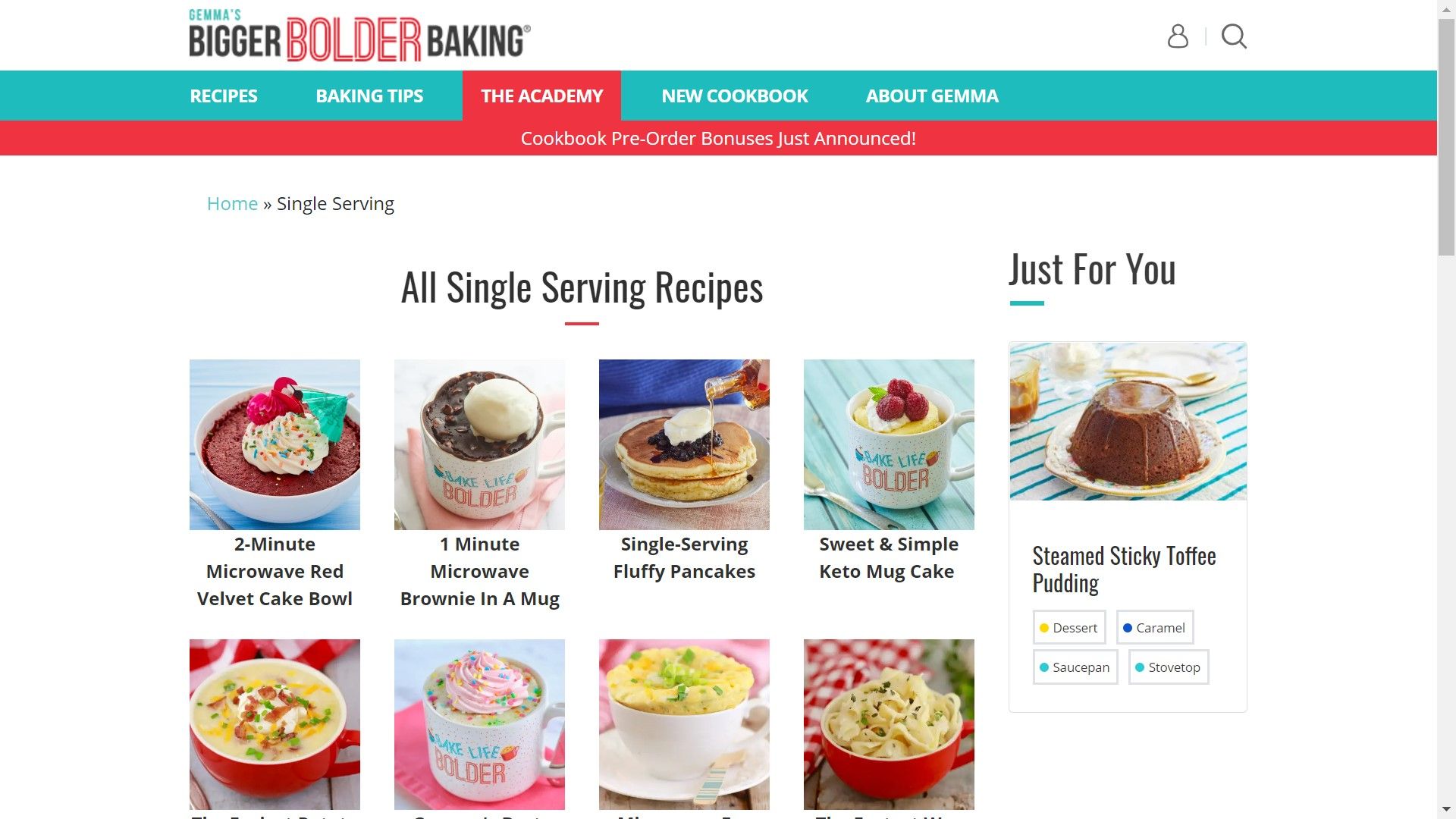 bigger bolder baking single-serving recipes website