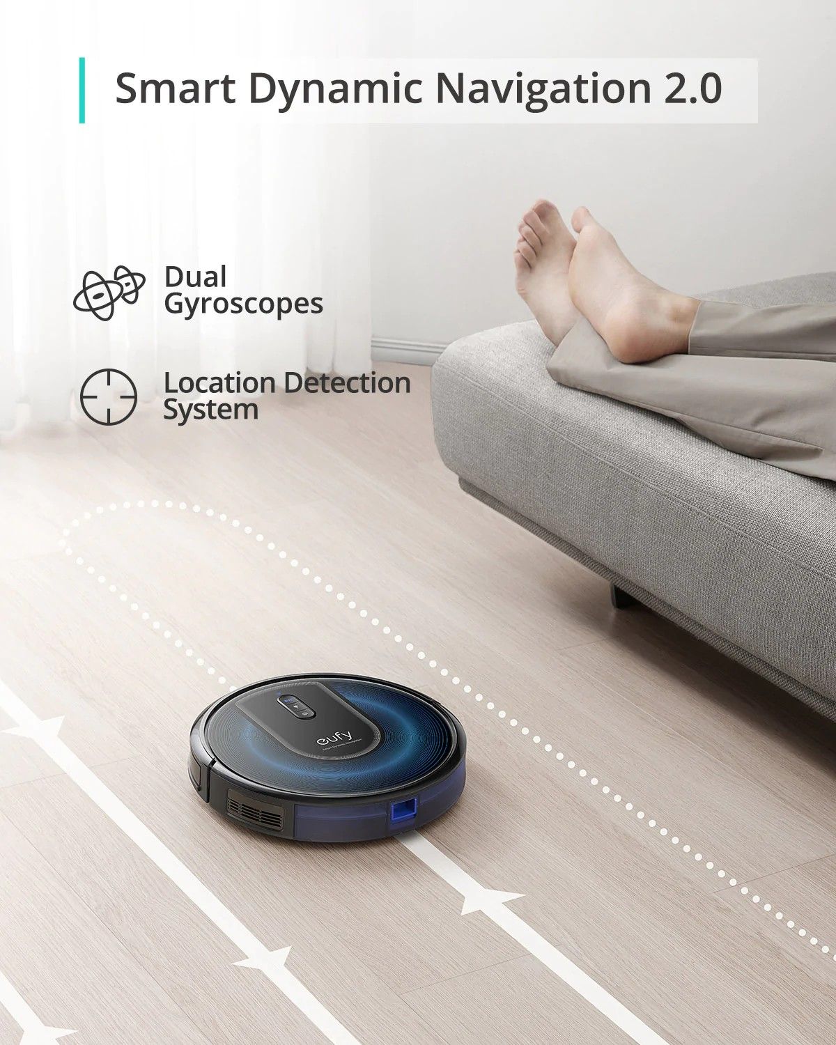 The eufy RoboVac G30 smart cleaning in staight lines.