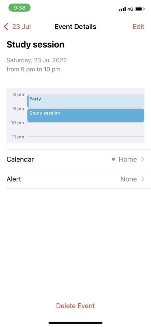 event details and delete event