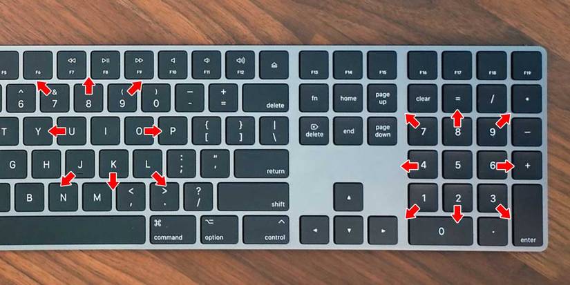 macOS Mouse Keys keyboard movement keys diagram U O K I J L